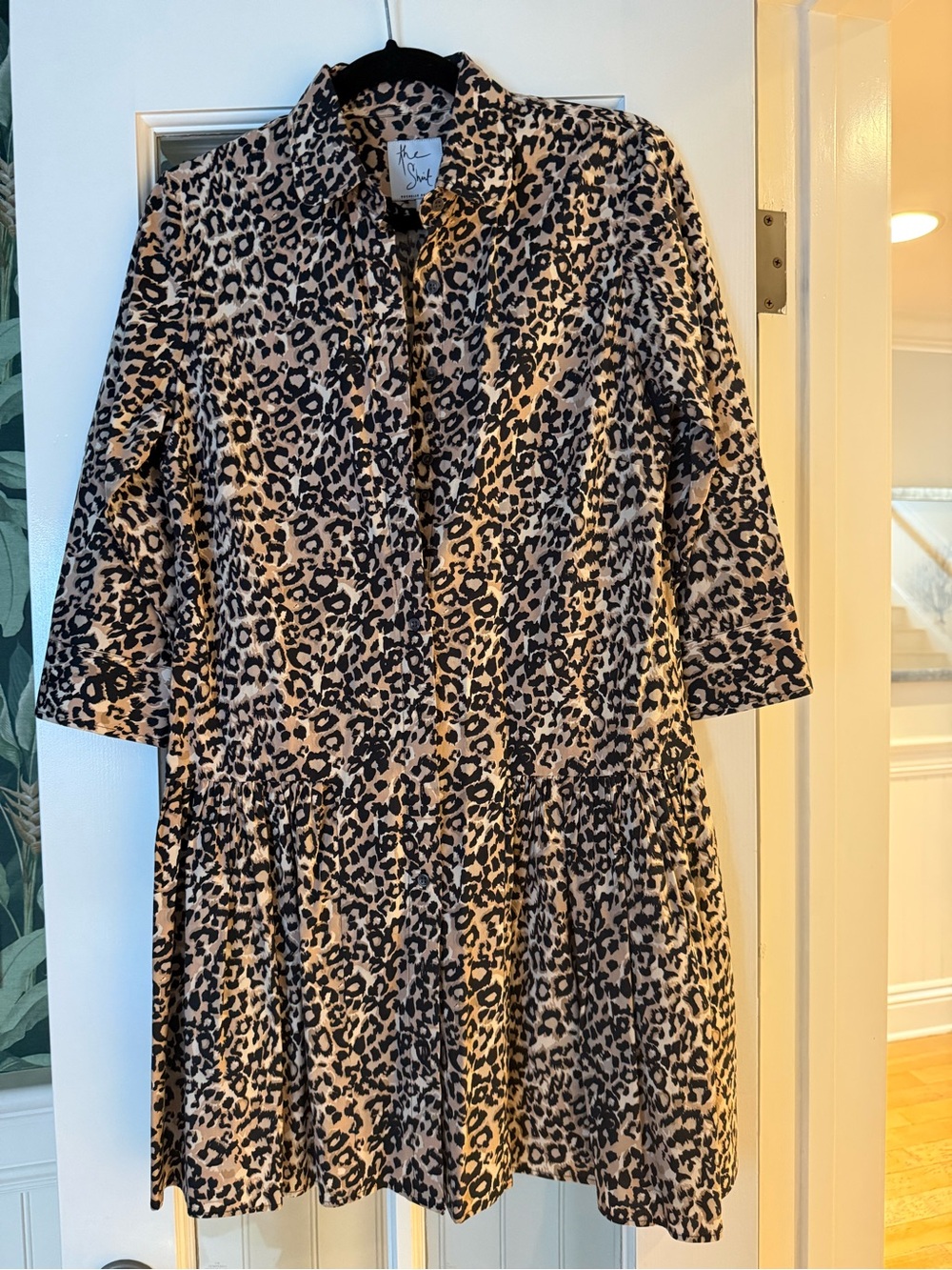 The Shirt by Rochelle Behrens Leopard Print Tan and Black Shirt Dress